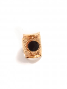 DJILL Gold-tone brass textured ring with black onyx stone Retail price €230 Size 52
