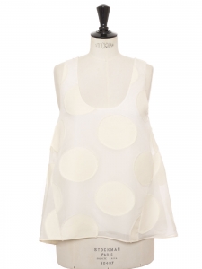 Cream white silk-blend top embroidered with fil coupé Retail €750 NEW Size 36