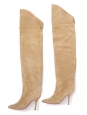 Beige suede leather over the knee high heel boots Retail price €1000 Size 41