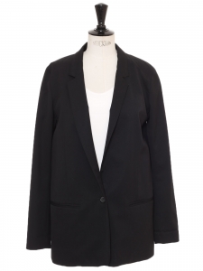 Black wool crepe one button blazer jacket Retail price €1000 Size 38