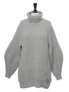 ISA turtleneck light grey ribbed wool sweater with puff sleeves Retail price $450 Size XS à M