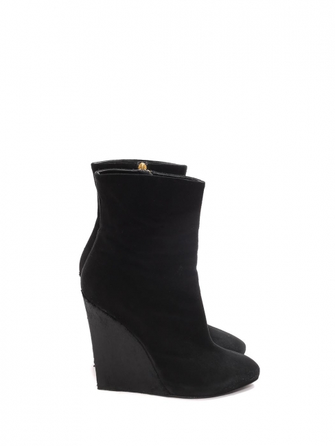 Black suede and calf hair wedge boots Retail price €800 Size 40