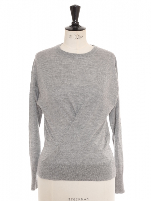 Light grey wool and cashmere  draped round neck sweater Retail price €500 Size 34/36