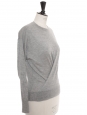 Light grey wool and cashmere  draped round neck sweater Retail price €500 Size 34/36