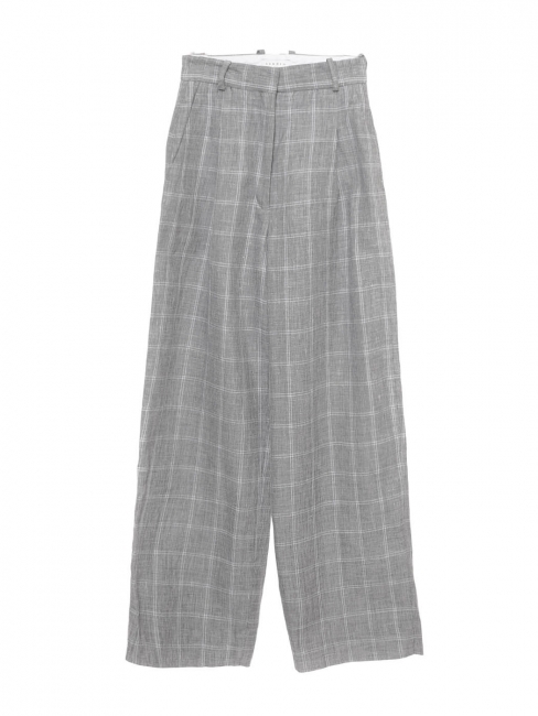 Light grey plaid print linen and wool high waist pleated carrot pants Retail price €225 Size XS