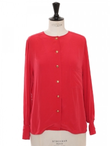 Red silk shirt with gold CC engraved buttons Retail price €1700 Size 38