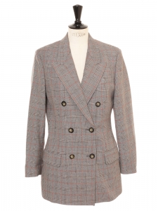 Veste blazer cintrée double boutonnière en laine écossais beige gris noir Px boutique 1350€ Taille 34/36