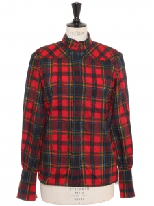 Long sleeves red green and blue plaid print shirt Size 38