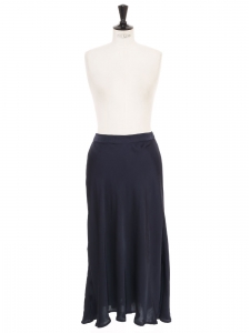 Navy blue satin high waist maxi skirt Retail price €230 Size XS