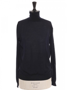 Navy blue virgin wool and silk turtleneck sweater Retail price €700 Size 38