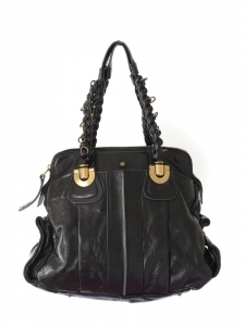 HELOÏSE Black leather calfskin shoulder bag with gold braided leather straps Retail price €1500