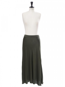 Khaki green satin high waist maxi skirt Retail price €230 Size XS