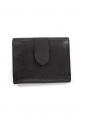 Black textured leather square wallet with gold buckle Retail price €255