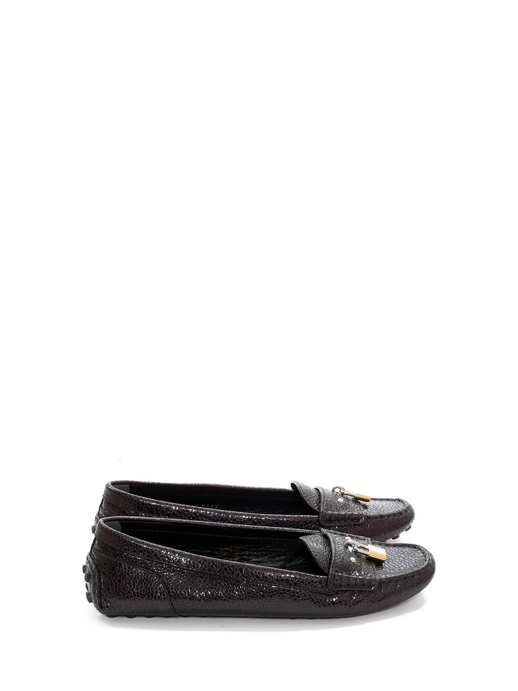 Boutique LOUIS VUITTON Padlock black shiny leather loafers with gold and silver Retail €550 Size