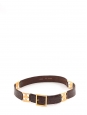 Brown crocodile leather belt embellished with gold brasse trumps