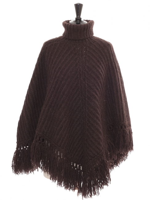 Chocolate brown ribbed knit wool sleeveless poncho sweater Retail price €1500