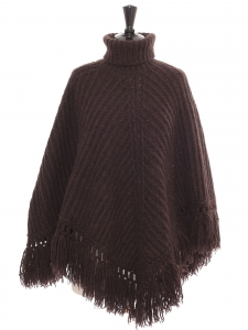 Pull poncho sans manche col roulé en maille de laine marron chocolat Prix boutique 1500€