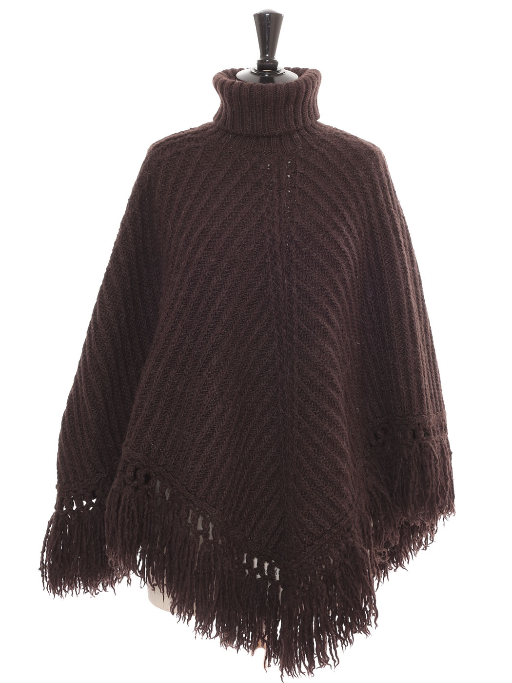 Hate angel Ewell Boutique CHLOE Chocolate brown ribbed knit wool sleeveless poncho sweater  Retail price €1500