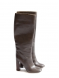 Taupe brown leather wooden heel boots Retail price €1000 Size 36