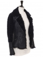 Veste blouson shearling en suede bleu nuit et fourrure noire Prix boutique 5000€ Taille XS/S