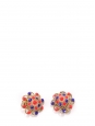 Gold brass flower clip earrings with red and blue studs