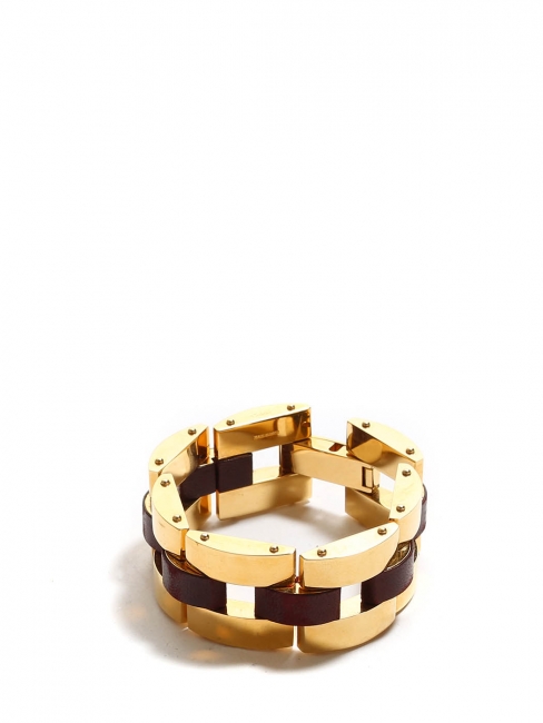 Gold plated brass chain bracelet with burgundy red leather Retail price €490
