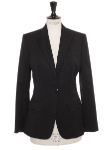 Black wool crepe cinched blazer jacket with engraved buttons Retail price €1100 Size 38