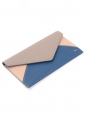 Portefeuille ENVELOPPE à rabat en cuir bleu, rose et gris beige Px boutique 350€
