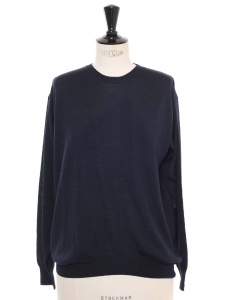Navy blue wool and silk round neck sweater Retail price €700 Size 36