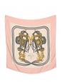 BRIDES DE GALA printed pink white, grey and yellow silk twill square scarf Retail price €350 Size 90 x 90