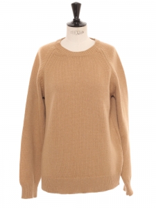 Camel brown thick lambs wool round neck sweater Retail price €240 Size M