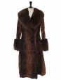 Manteau long en fourrure d'astrakan et de renard marron Taille 36/38