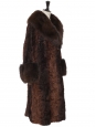 Manteau long en fourrure d'astrakan et de renard marron Taille 36/38