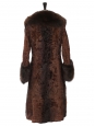 Manteau long en fourrure d'astrakan et de renard marron Taille 36/38