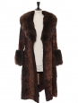 Manteau long en fourrure d'astrakan et de renard marron Taille 36/38
