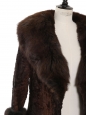 Manteau long en fourrure d'astrakan et de renard marron Taille 36/38