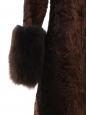 Dark brown astrakan fur maxi coat with fox fur neckline and sleeves size 36/38