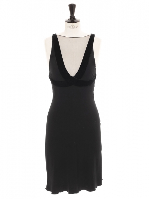 Black velvet, tulle and jersey black cocktail dress Retail price €2500 Size S