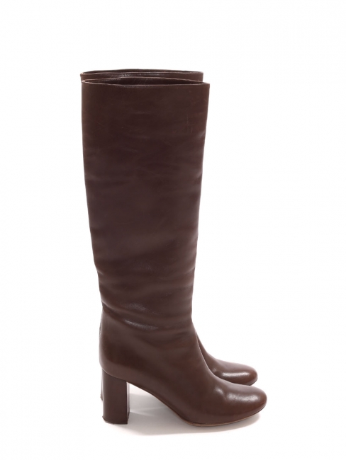 Chocolate brown leather wooden heel boots Retail price €1000 Size 37