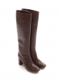 Chocolate brown leather wooden heel boots Retail price €1000 Size 37