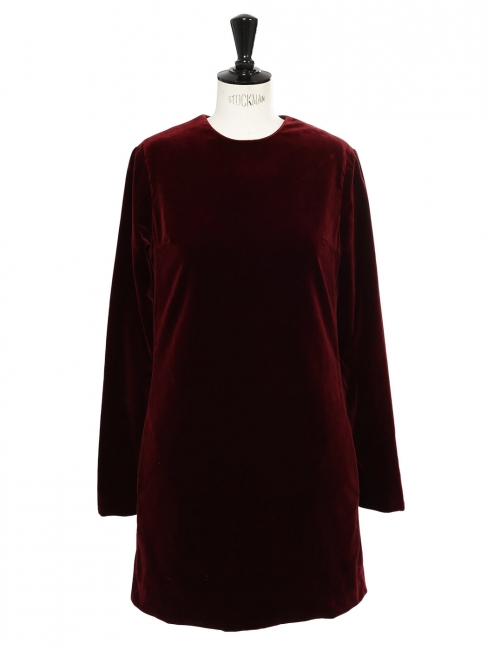 ARA Dark burgundy red velvet long sleeves round neck dress Retail price €704 Size 34