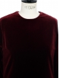 Dark burgundy red velvet long sleeves round neck dress Retail price €704 Size 36