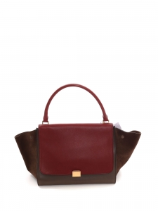 Large size burgundy and chocolate brown leather TRAPEZE handbag  Retail price €2400