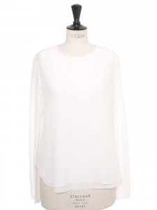 White silk long sleeves round neck blouse Retail price €600 Size 36