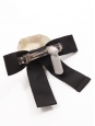 Black satin ribbon bow and white camellia flower hair clip Prix boutique 690€