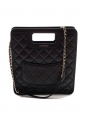 Classic shopping bag in black smooth quilted leather with gold chain and charms NEW Retail 3800€