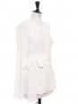 White silk long sleeves round neck blouse belted with a bow Retail price €770 Size 36 to 38