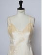Cream white velvet evening maxi dress with deep open back and V neckline Retail price €1500 Size 38