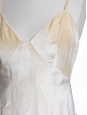 Cream white velvet evening maxi dress with deep open back and V neckline Retail price €1500 Size 38