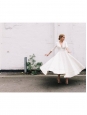 PROSPERE white satin cotton cinched and flared midi wedding dress Retail price €2600 Size 36